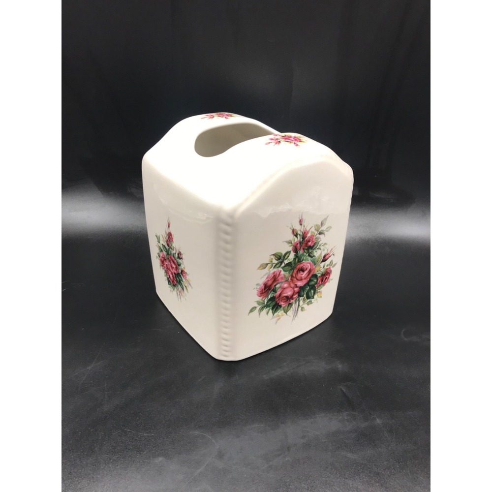 VB Athena California Pottery "RoseRhapsody " Floral Ceramic Tissue Box Holder